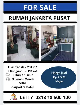 Rumah Senen Jakarta Pusat Rp 4.5 M Nego