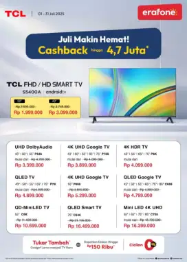 TCL TV 43 INCH CASHBACK HINGGA 4,7JT