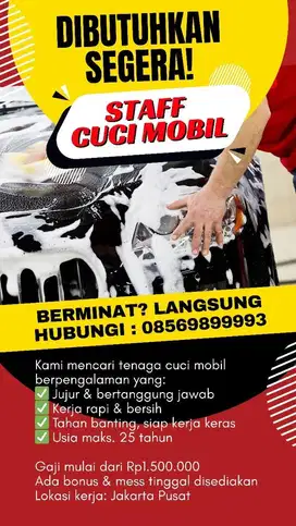 Dibutuhkan staff cuci mobil