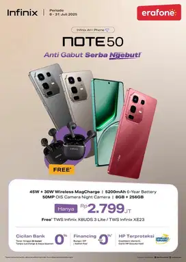 Infinix note 50 Ram 8 GB Rom 256 GB wireless charging free tws