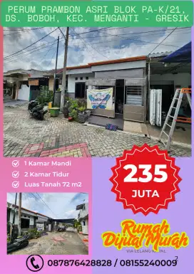 PERUM PRAMBON ASRI BLOK PA-K/21, DS.BOBOH MENGANTI GRESIK DIJUAL MURAH