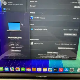 Macbook Pro M1 Ram 16 Ssd 256 layar 13 inch lengkap full set silver