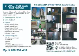 JUAL KANTOR/OFFICE FOR SALE , FULL FURNISH, THE BELLEZA OFFICE TOWER
