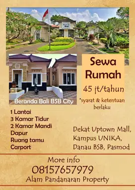 Sewa Rumah 1LT Siap Huni Beranda Bali BSB City