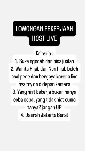 LOWONGAN HOST LIVE