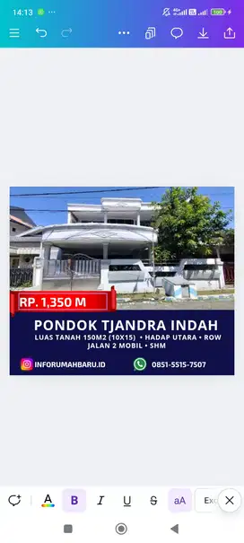 PONDOK TJANDRA Lebar 10 ‼️Rumah 2 Lantai Cluster Duku Waru Sidoarjo