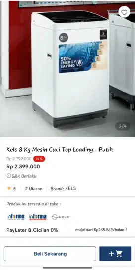 Kels 8Kg Mesin Cuci Top Loading -Putih