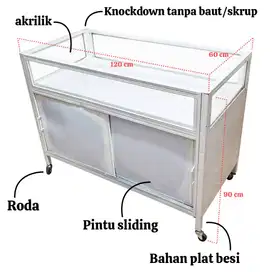 Wagon Rak Obral Knockdown Full Besi Dengan Display Akrilik Dan Roda Kn