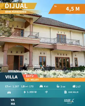 Butuh Cepat Laku Villa Tanah Luas di Jl. Melati Punten Kota Batu