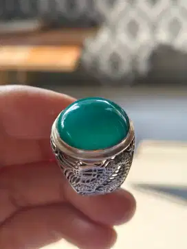 Natural Bacan Doko Lawas Hijau Satu Warna Sudah Ngair Ring Perak