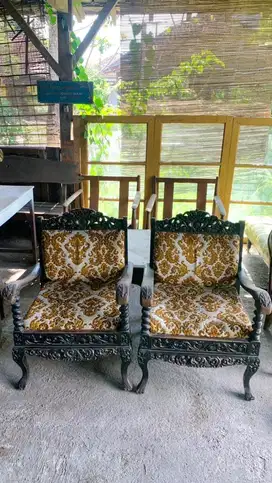 SET KURSI TAMU UKIR JATI - MOTIF EMAS ELEGAN