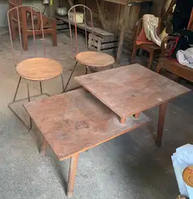 SET MEJA & KURSI BESI KAYU JATI - VINTAGE RUSTIC