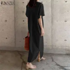 Preloved ZANZEA Kaftan lengan pendek V neck hitam pekat