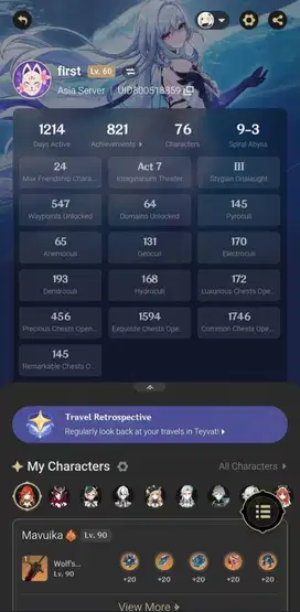 Jual akun genshin impact dan Honkai star rail Asia server