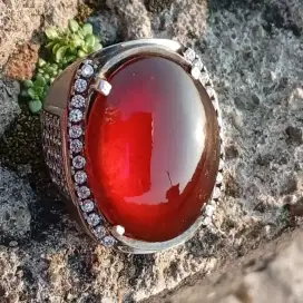 Natural Hessonite garnet dim 26 mm Ring Perak Handmade Microsetting