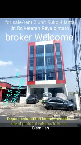 FOR SALE/RENT RUKO 4 LANTAI DI JLN RC VETERAN BINTARO