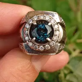 Blue topaz London Blue 2.38 ct memo iGC ring perak handmade