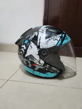 Helm KYT Galaxy Flat R Motif Black Aqua Blue Size M