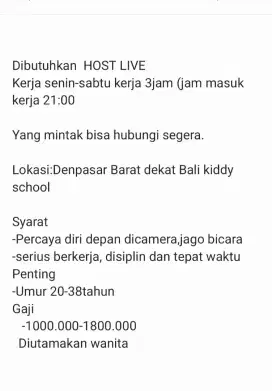 Di BUTUHKAN HOST lIVE WANITA