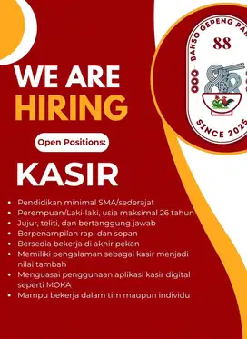 Dibutuhkan kasir segera