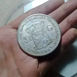 KOIN JUMBO 3.5 GULDEN WIHELMINA 194X 48mm KOLEKSI KUNO MURAH