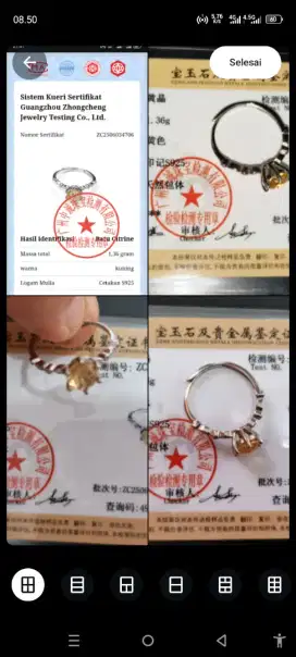 cincin garnet batu kuning perak s925 sertifikat