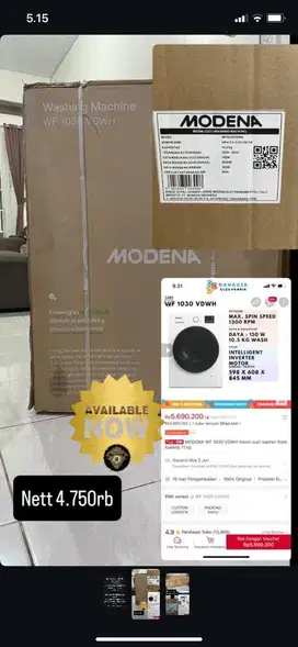 Mesin cuci Baru (bukan second) Modena 10.5 kg