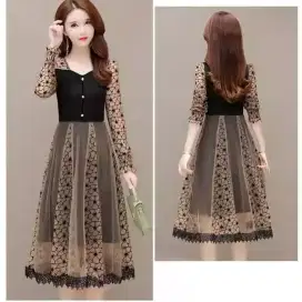 Ellalia Midi Dress - Velvet Kombinasi Tulle, Elegan & Kekinian