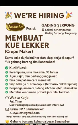 DIBUTUHKAN KARYAWATI UNTUK MEMBUAT KUE LEKKER