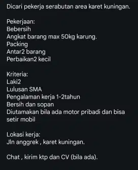 LOKER staff serabutan karet kuningan