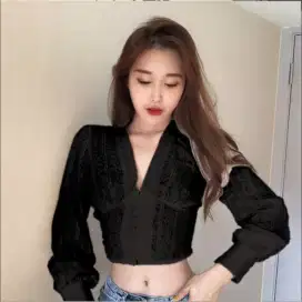 Lilian Luxe Top - Crop Top Wanita Korea Style Lengan Panjang Elegan