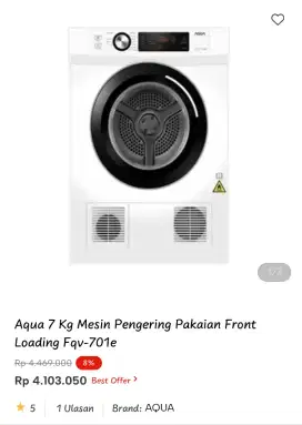 Aqua 7kg Mesin Pengering Pakaian Front loading Fqv-701e - Putih