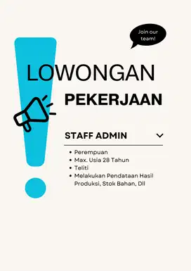 Lowongan - Staff Admin, Bagian Dachi, Bagian Mesin Press