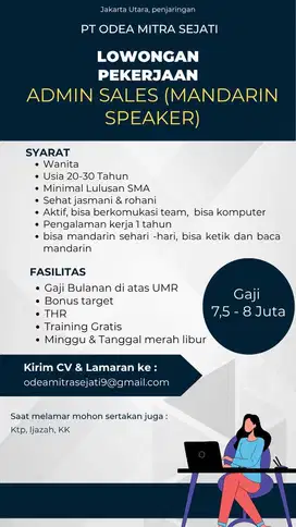 Loker Admin sales [mandarin speaker]