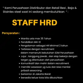 Dibutuhkan STAFF HRD