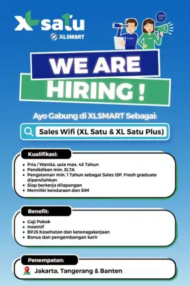 DIBUTUHKAN SEGERA SALES WIFI INTERNET XL DOR TO DOR LANGSUNG KERJA