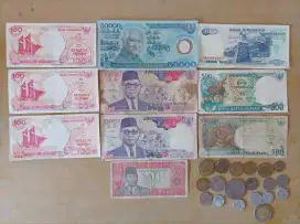 Uang kertas 50rb pak harto, 500 monyet, 100, 1000, logam, koin