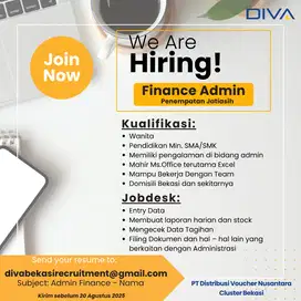 Dibutuhkan Admin Finance di Jatiasih