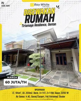 Disewakan Rumah Cluster Elite Di Gentan Furnished Dan Siap Huni