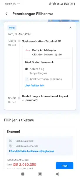 Jual Murah Tiket Jkt -KL Malaysia tgl 5 Sep 25.(Free Bagasi 20Kg)
