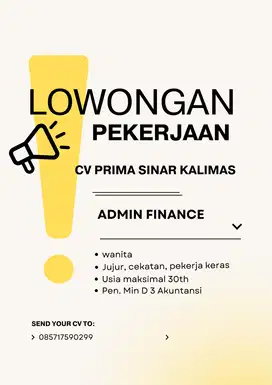 DIBUTUHKAN SEGERA ADMIN FINANCE