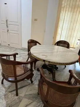 Meja marble kayu jati + Kursi