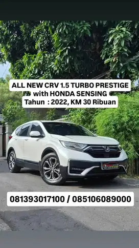 Plat H, ALL NEW CRV 1.5 TURBO PRESTIGE  SENSING, th 2022,km 30 rb an