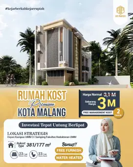 RUMAH KOS EKSLUSIVE 23 KAMAR KOTA MALANG DEPAN UMM DAN DEKAT UB