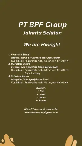 Lowongan Pekerjaan PT BPF