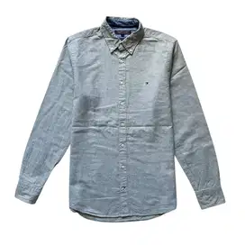 TOMMY HILFIGER MEN BUTTON DOWN LINEN BLEND SHIRT - HINT GREEN (M)