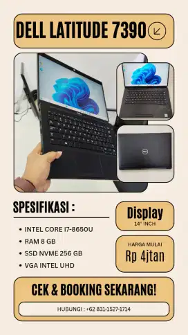 Laptop Dell latitude 7390 Intel Core i7-8650U,Ram 8gb,Ssd NVMe 256gb