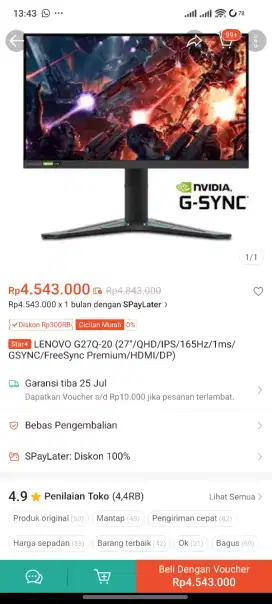 Monitor g27q-20 2k 165hz rusak