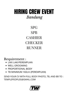 Dicari! Crew Event! SPG, SPB, Cashier, Checker, Runner
