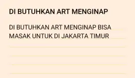 Dibutuhkan ART Menginap Bisa Masak